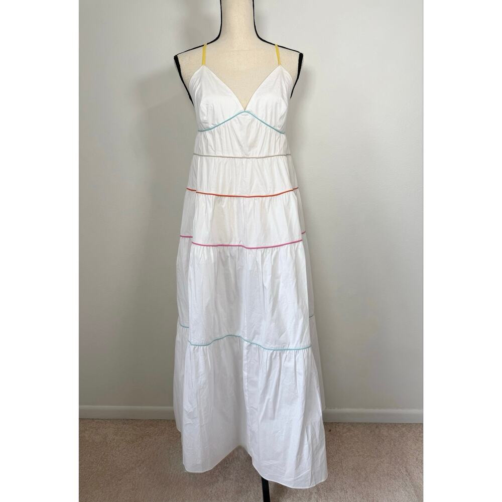 Staud NWT Cleo Tiered Poplin Midi Dress XL Rainbow Trim Cotton - Picture 4 of 16